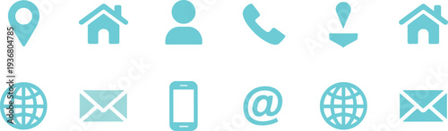 Contact communication icon set vector, phone email location home user mobile web symbols for website interface and app navigation