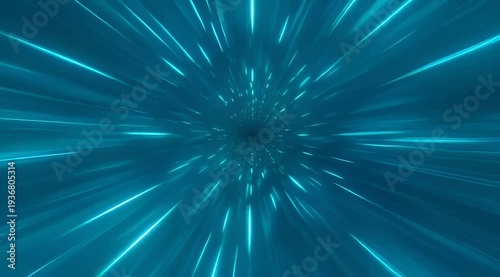 Abstract teal blue vortex tunnel with perspective and light streaks effect