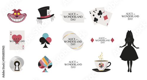 Alice in Wonderland Character Silhouette Set Illustration.