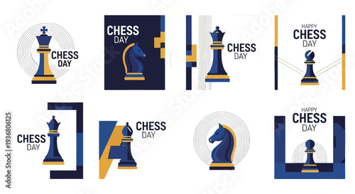 Chess Day Graphic Design Elements Collection.