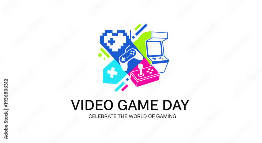 Obraz premium Colorful Video Game Day Logo Design Elements.