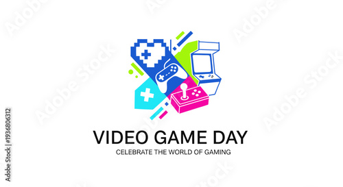 Colorful Video Game Day Logo Design Elements.