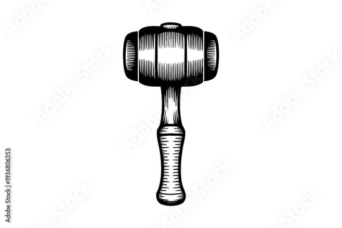 Mallet illustration in vintage engraving black and white line art