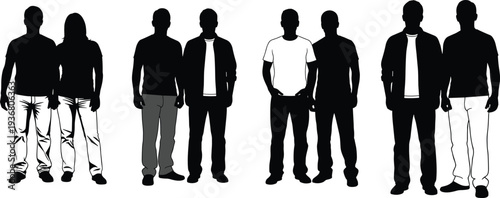 young men people silhouette standing casual male group human figure collection isolated vector illustration social characters set