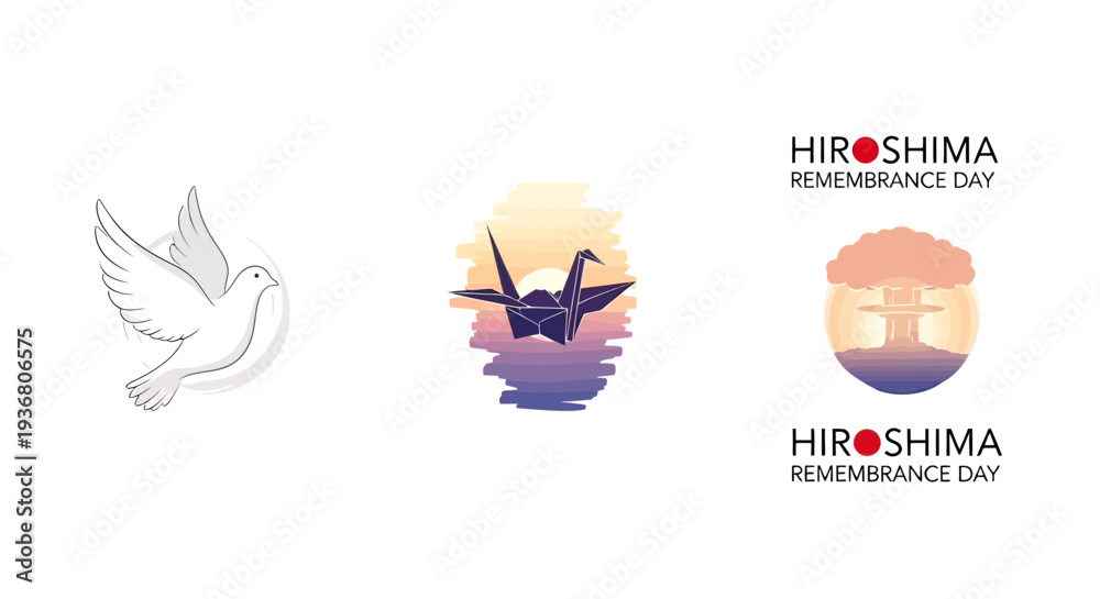 Fototapeta premium Hiroshima Remembrance Day Dove Graphics Illustration.