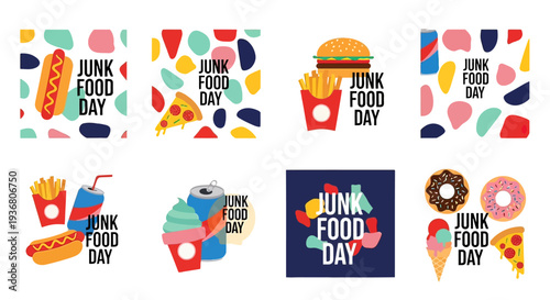 Junk Food Day Illustrations with Fast Food.