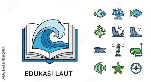 Ocean Education Logo Design Elements.