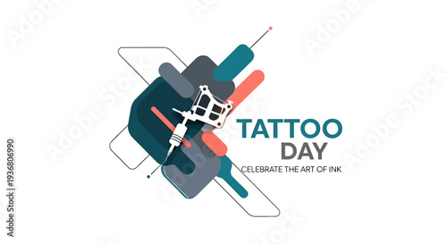 Tattoo Machine with Needles and Ink Illustration.