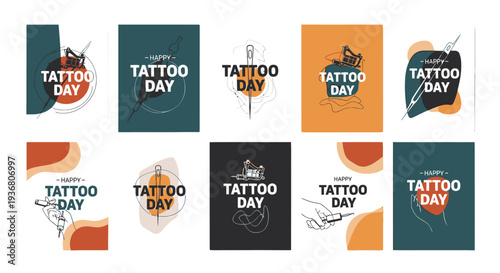 Tattoo Day Design Elements Collection Set.