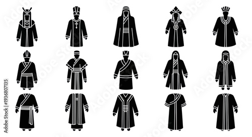 Orthodox Clergy Robes Silhouette Set.