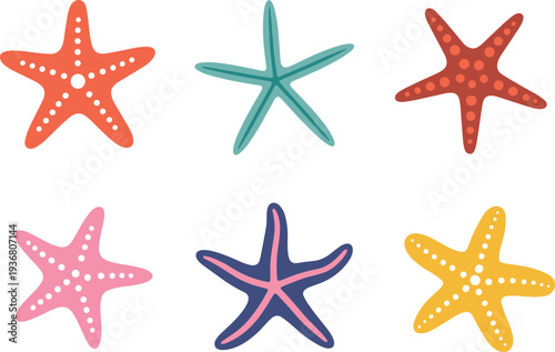 Colorful starfish vector collection flat sea star icons marine life illustration set cute ocean animals summer beach clipart isolated on light background design