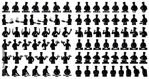 Chefs and Culinary Arts Silhouette Se Pack. Editable Vector Illustration. featuring chef, cook, culinary, kitchen, restaurant, food, cooking, prepare, preparation, meal, dish, recipe, profession more.