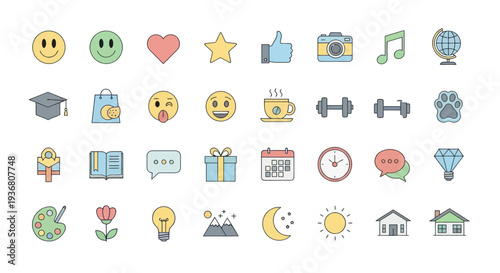 Set of colorful flat icons collection.