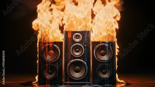 Molten Speakers: 4K Engulfed in Flames with Dripping Substances for Music Visuals & Apocalyptic Scenes