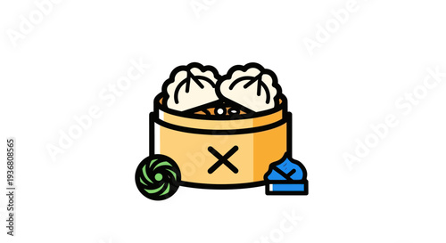 Steaming dim sum and bamboo basket icon