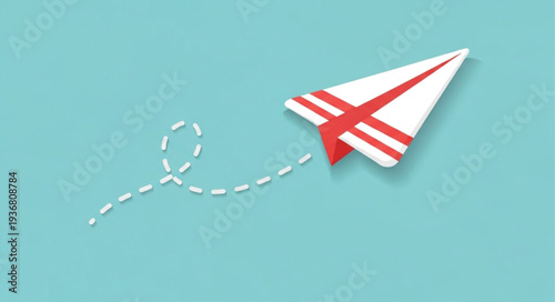 Paper Airplane Flying with Dotted Flight Path.