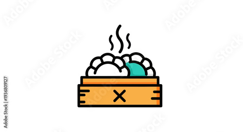 Steaming dumplings icon on white