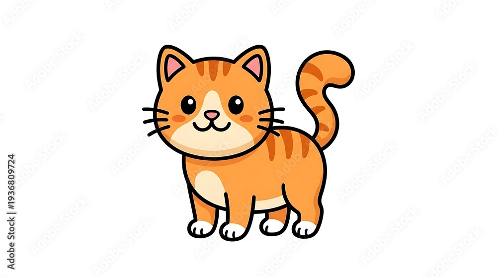 Fototapeta premium Orange Tabby Cat Cartoon Character Illustration.