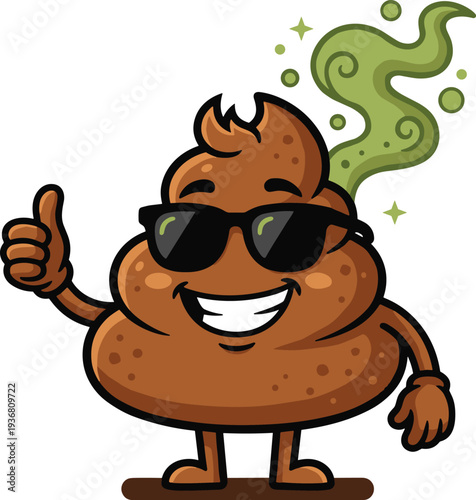 Funny Brown Poop Emoji Character Wearing Sunglasses Giving Thumbs Up Sign Vector Illustration Isolated On White Background For Humorous Social Media Design And Stickers
