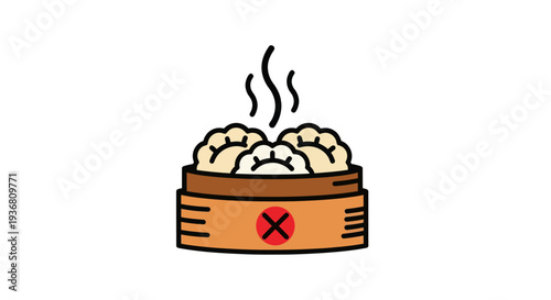 Steaming dumplings in bamboo basket illustration