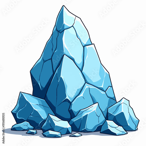 Majestic blue iceberg with sharp crystalline edges and translucent textures isolated on a white background for arctic and winter environment concepts.
