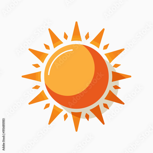 Vibrant orange and yellow sun illustration with radiant rays, a cheerful and energetic graphic perfect for weather icons, summer themes, and happy designs.
