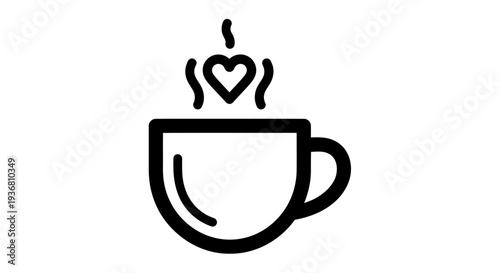 Steaming cup of coffee with heart icon