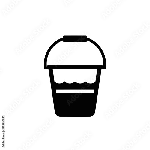 Black Silhouette of a Bucket Filled with Water and a Handle