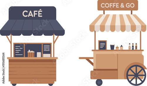 Mobile street coffee shop and cafe cart vector illustration for small business marketing and outdoor vending