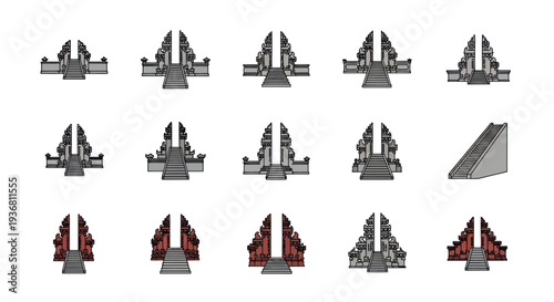 Collection of Balinese Temple Gates and Staircase Icons