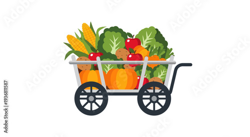 Fresh Harvest Cart Full of Vegetables and Fruits