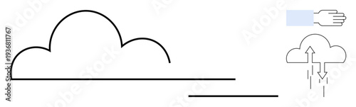 Cloud computing concept. Cloud computing by a cloud icon with upload and download arrows. Cloud computing innovation, digital transformation, data sharing. For tech, business, education, IT