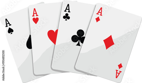 Four Aces Playing Cards Spades Hearts Clubs Diamonds Poker Vector Illustration