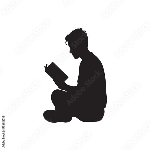 The Solitary Reader: A person engrossed in a book, seated in a cross-legged position, immersed in the world of words and stories.