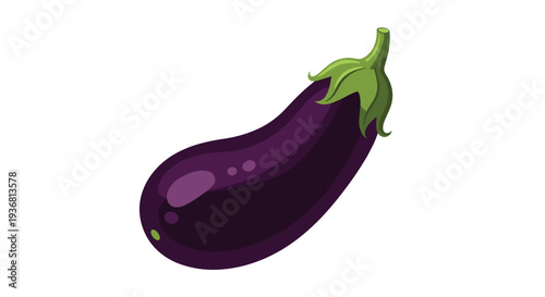 Fresh and glossy purple aubergine illustration with realistic shading and highlights to show its smooth texture, isolated on a clean white background.