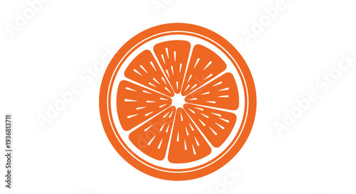 Simple and bold orange monochrome icon of a citrus fruit slice, perfect for a logo or graphic element representing juice, vitamins, or freshness.