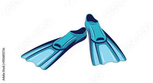 Simple cartoon illustration of a pair of blue swimming fins or flippers for diving and snorkeling, isolated on a clean white background.