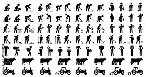 Farmers and Agriculture Silhouette Set Pack. Editable Vector Illustration. featuring farmer, agriculture, farming, rural, farm, peasant, labor, worker, cultivation, harvest, planting, seeding more.