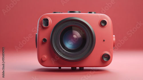 Wallpaper Mural Vintage Red Camera with Lens Isolated on Flat Surface Against a Monochromatic Background Torontodigital.ca