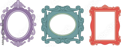 Vintage decorative photo frames set, colorful ornamental border vector illustration for gallery design