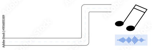 Music navigation concept. Graphic shows a road map, sound wave, and musical notes music as a navigation guide. Music enhances travel, direction, and digital interaction. Perfect for music apps