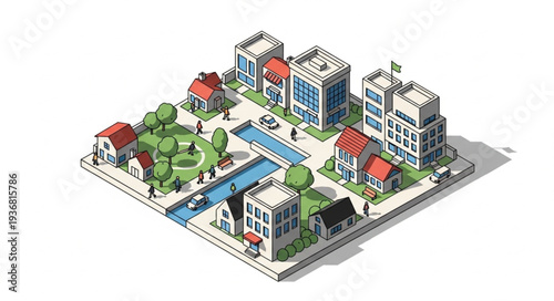 Modern Urban Residential Complex with Green Spaces.