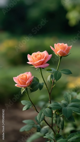 Wallpaper Mural Dew Covered Roses Blooming Beautifully in a Vertical Shot with Green Background Torontodigital.ca