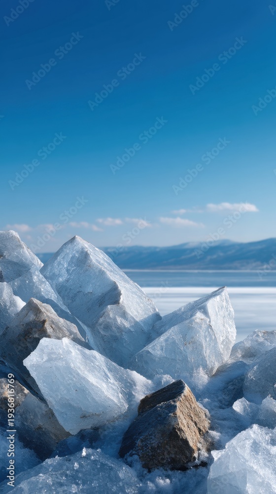 Obraz premium Stunning Vertical Shot of Glacial Ice Formations in Yukon Under Bright Blue Sky