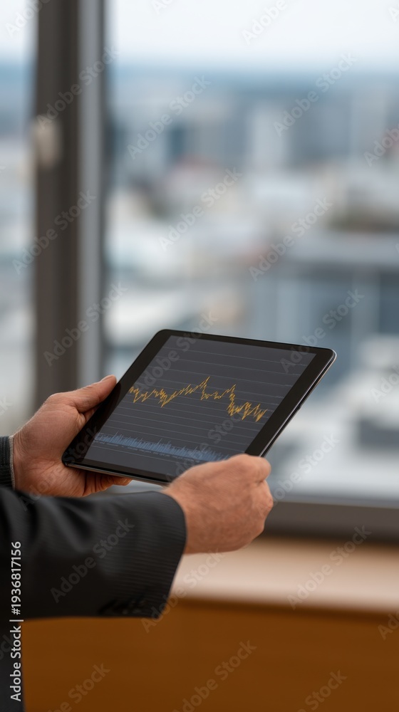 custom made wallpaper toronto digitalHands Holding Tablet Displaying Live Data in Modern Office Environment