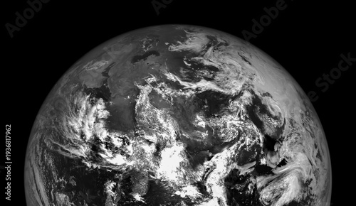 Planet Earth black and white monochrome view from space with copy space. Elements of this image furnished by NASA.