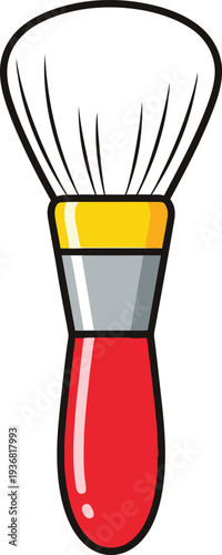Cosmetic brush illustration features soft white bristles and a red handle isolated on a white background for beauty applications.