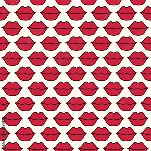 Vector seamless pattern with red lips on light background