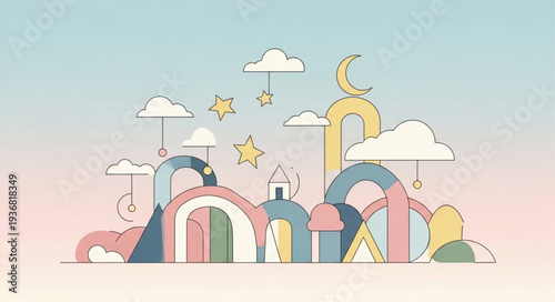Colorful Cartoon Rainbow and Cloud Illustration for Kids.