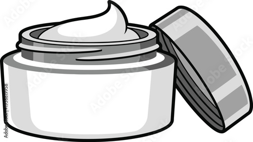 An open jar of cosmetic cream with a blank label stands ready for product branding mockup.